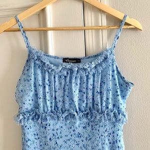 Vintage Blue Floral Midi Dress Size M